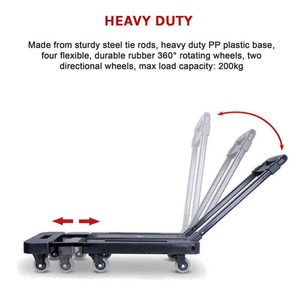 Foldable Hand Flatbed Trolley Cart 6 X 360 Degree Rotating Wheels With Maximum Load 200Kg Tool & Equipment Trolleys