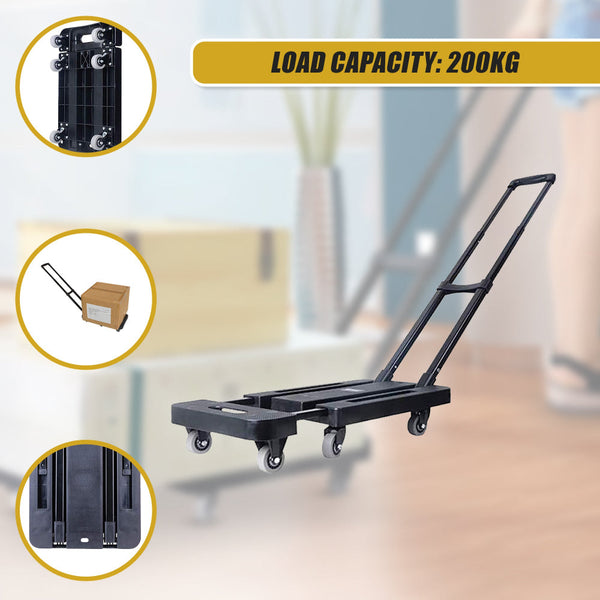 Foldable Hand Flatbed Trolley Cart 6 X 360 Degree Rotating Wheels With Maximum Load 200Kg Tool & Equipment Trolleys