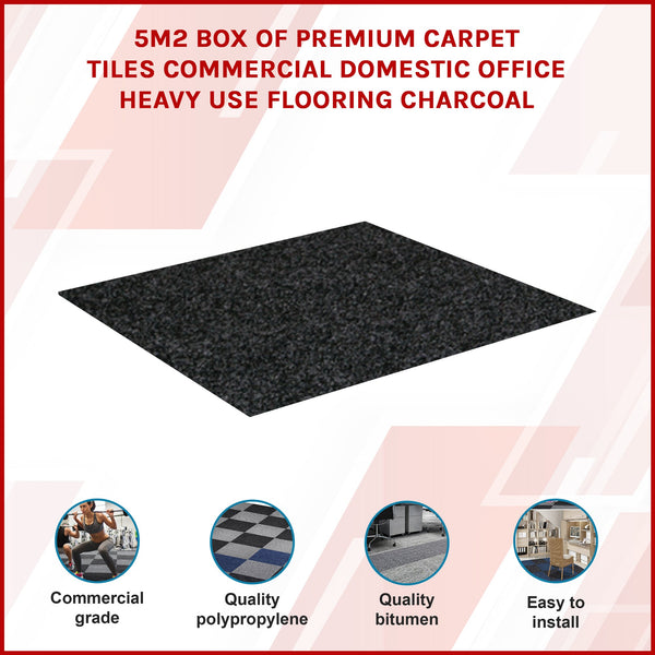 5M2 Box Of Premium Commercial Domestic Office Heavy Use Flooring Charcoal Carpet Tiles