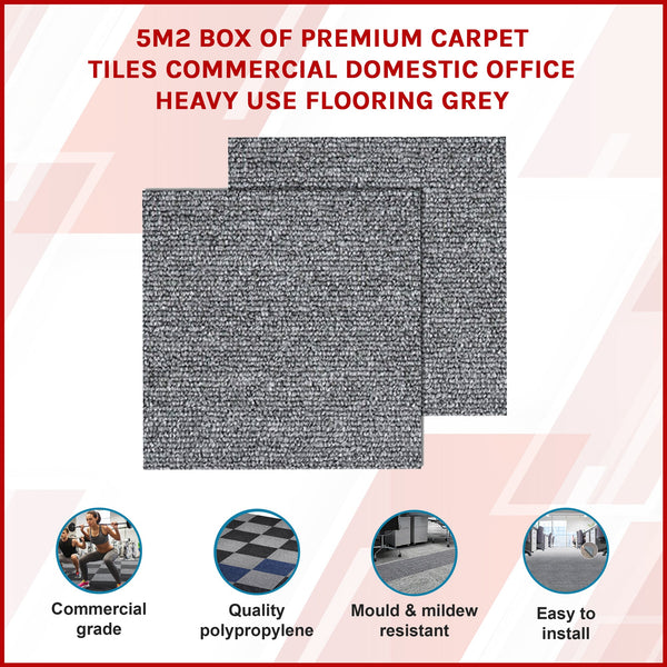 5M2 Box Of Premium Commercial Domestic Office Heavy Use Flooring Grey Carpet Tiles