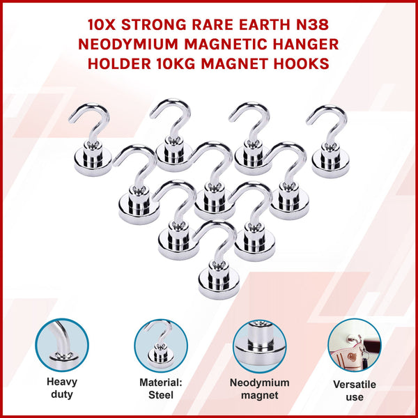 Strong Rare Earth N38 Neodymium Magnetic Hanger Holder 10Kg Hooks 10Pcs Wall Hooks & Hangers