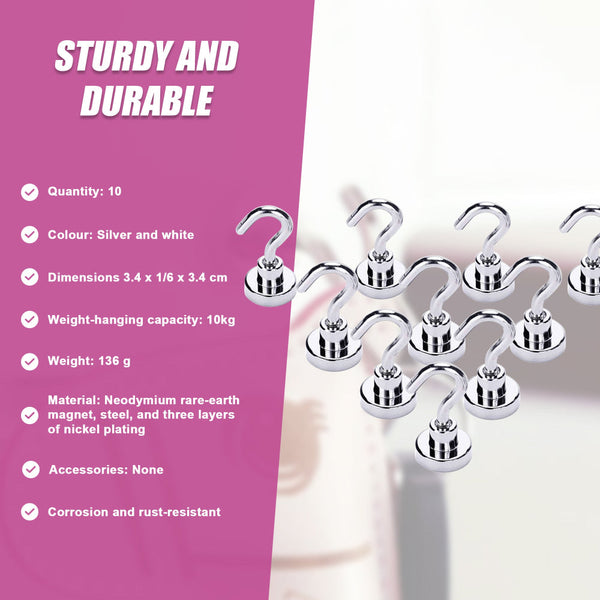 Strong Rare Earth N38 Neodymium Magnetic Hanger Holder 10Kg Hooks 10Pcs Wall Hooks & Hangers