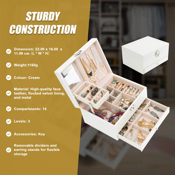 Veile Studios Jewellery Storage Box Girls Rings Necklaces Display Organiser Case Cream Jewellery Holders & Organisers