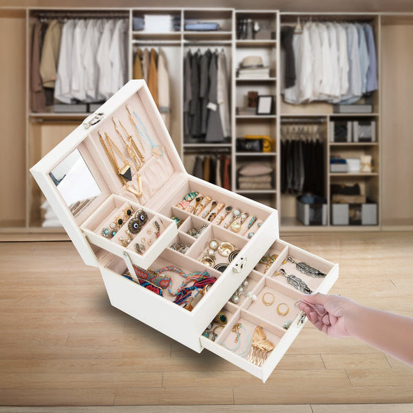 Veile Studios Jewellery Storage Box Girls Rings Necklaces Display Organiser Case Cream Jewellery Holders & Organisers