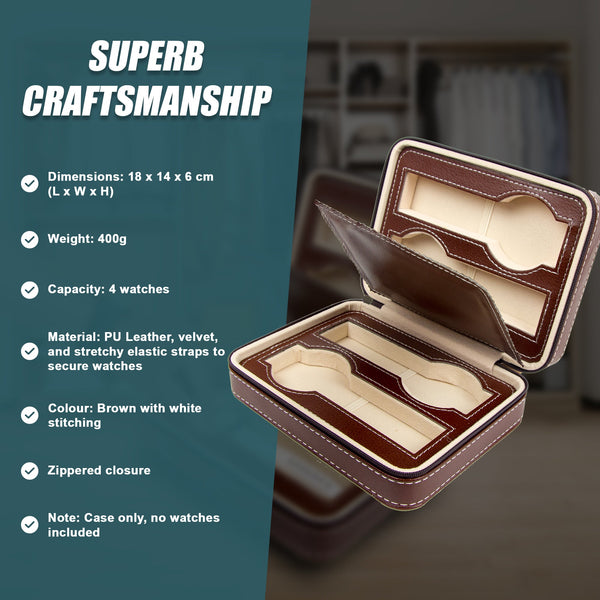 4 Watch Box Display Travel Case Pu Leather Boxes & Cases