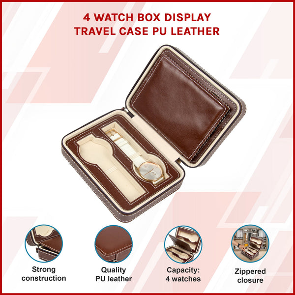 4 Watch Box Display Travel Case Pu Leather Boxes & Cases