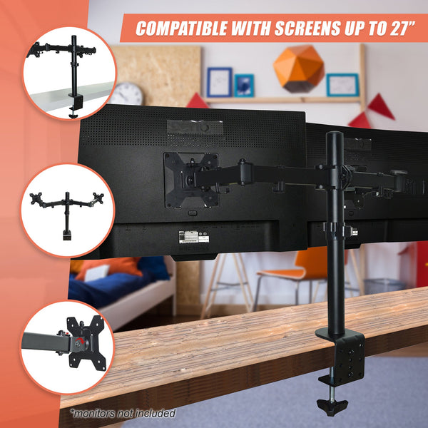 Dual Lcd Monitor Desk Mount Stand Adjustable Fits 2 Screens Up To 27" Monitor Mounts & Stands