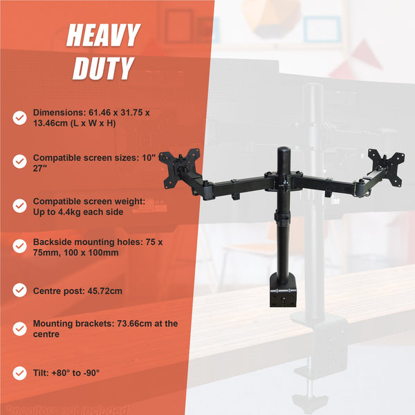 Dual Lcd Monitor Desk Mount Stand Adjustable Fits 2 Screens Up To 27" Monitor Mounts & Stands
