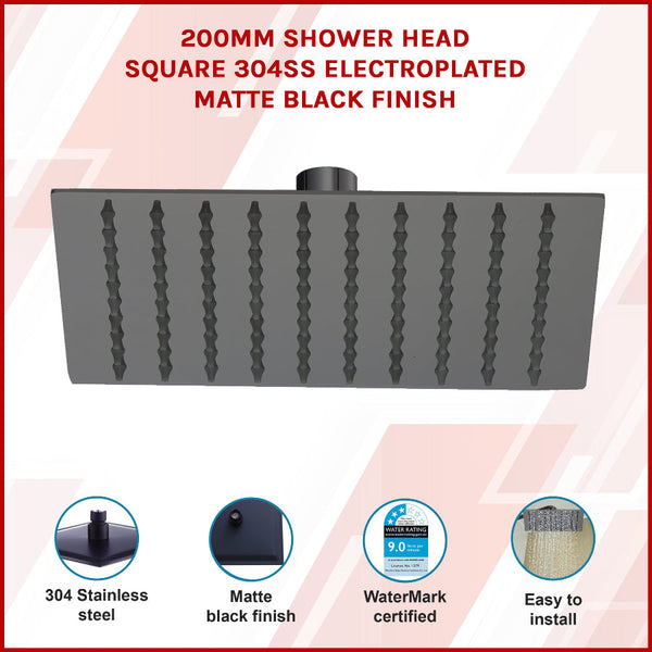 200Mm Shower Head Square 304Ss Electroplated Matte Black Finish Shower Heads & Combos