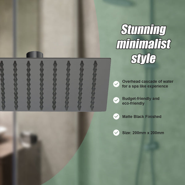 200Mm Shower Head Square 304Ss Electroplated Matte Black Finish Shower Heads & Combos