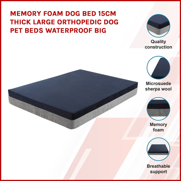 Memory Foam Dog Bed 15Cm Thick Large Orthopedic Waterproof Big Pet Beds