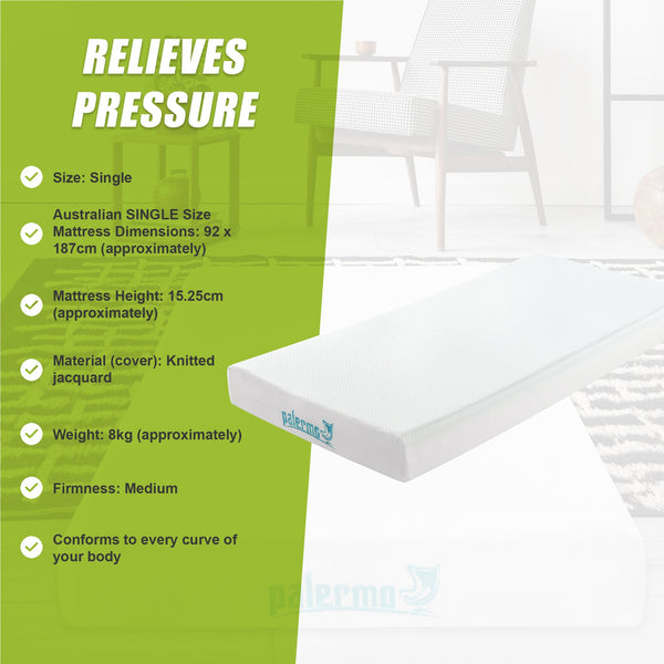 Palermo Single Mattress Memory Foam Green Tea Infused Certipur Mattresses