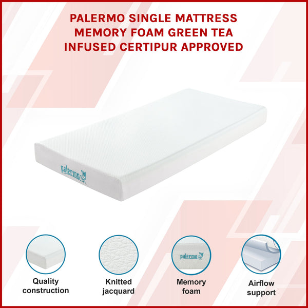 Palermo Single Mattress Memory Foam Green Tea Infused Certipur Mattresses