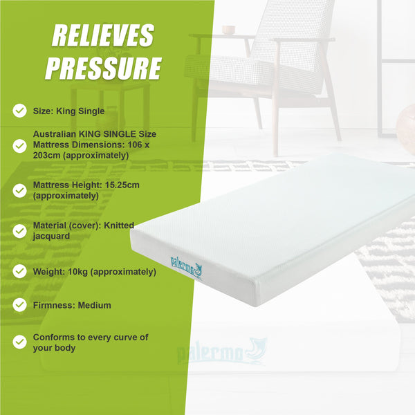 Palermo King Single Mattress Memory Foam Green Tea Infused Certipur Mattresses