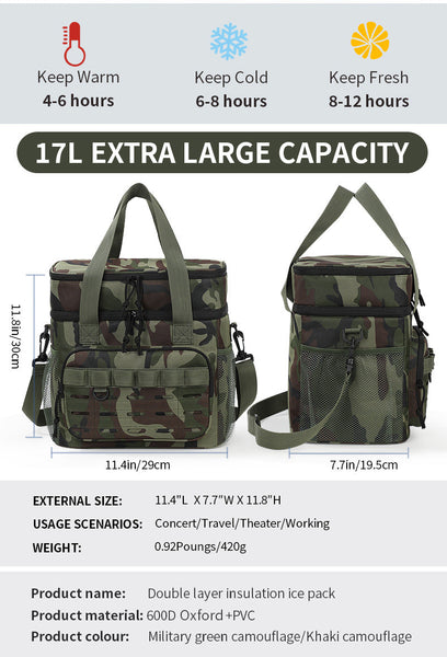 Outdoor Double Layer Cooler Bag With Camouflage Design Large Capacity Shoulder Tote For Picnics And Food Delivery Ice Chests & Coolers