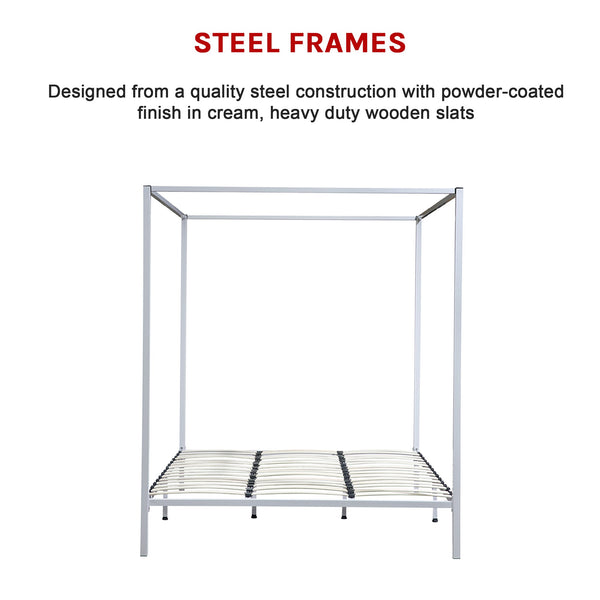 Four Poster King Bed Frame Cream Metal For Mattress King Bed Frames