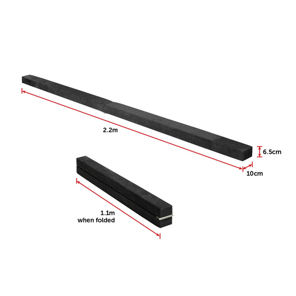 2.2M Gymnastics Folding Balance Beam Black Synthetic Suede Balance Beams