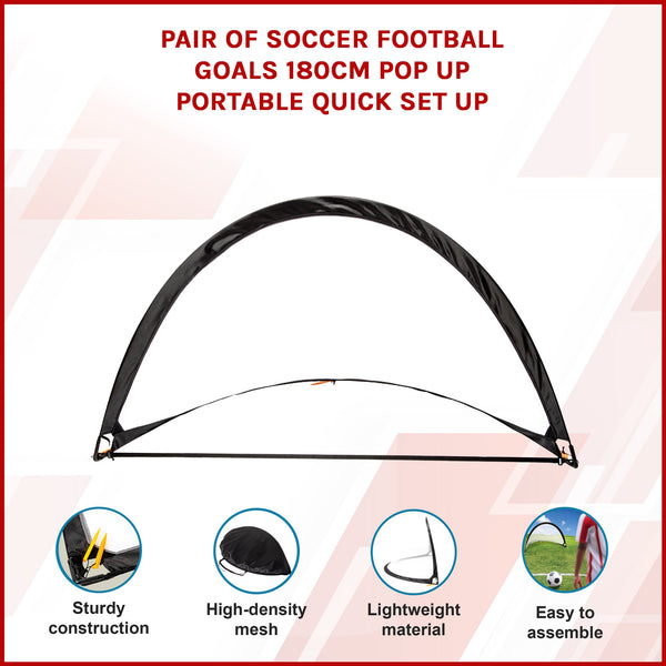 Pair Of Soccer Football Goals 180Cm Pop Up Portable Quick Set Soccer Goals