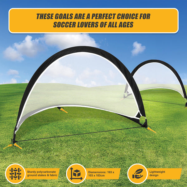 Pair Of Soccer Football Goals 180Cm Pop Up Portable Quick Set Soccer Goals