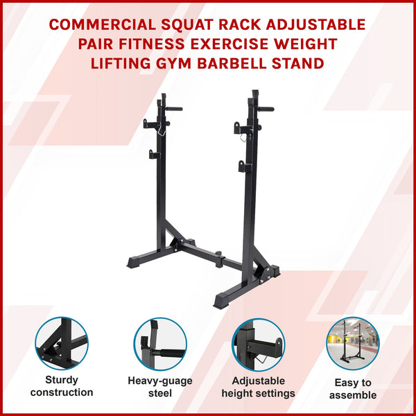 Commercial Squat Rack Adjustable Pair Fitness Exercise Weight Lifting Gym Barbell Stand Barbells & Attachments