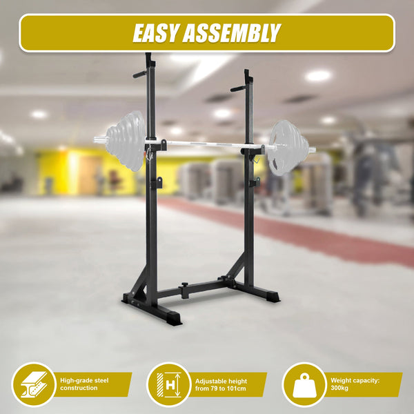 Commercial Squat Rack Adjustable Pair Fitness Exercise Weight Lifting Gym Barbell Stand Barbells & Attachments