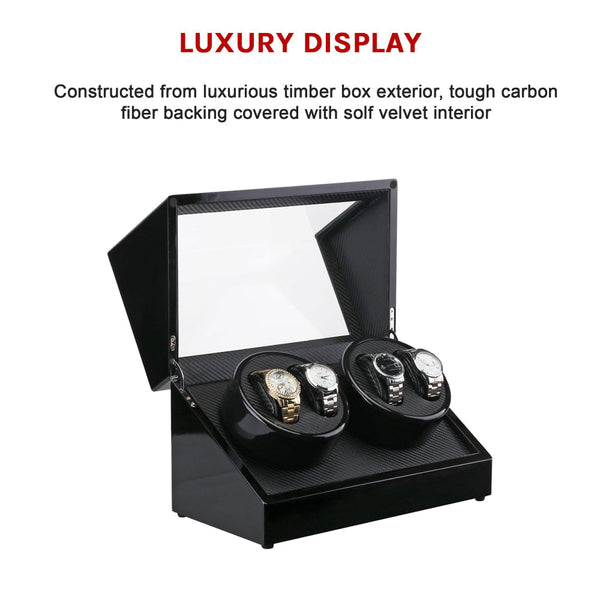 Automatic Quad Watch Winder Wood Display Box Case Motor Rotation Storage Watch Winders