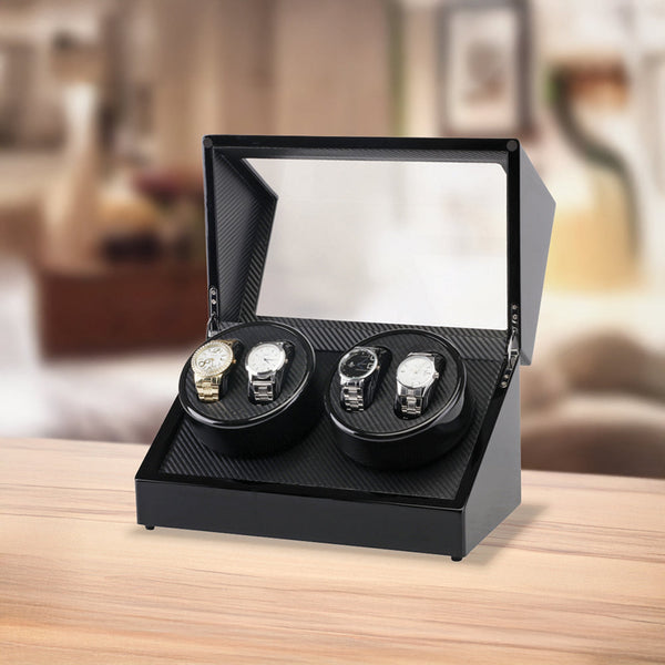 Automatic Quad Watch Winder Wood Display Box Case Motor Rotation Storage Watch Winders