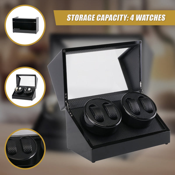 Automatic Quad Watch Winder Wood Display Box Case Motor Rotation Storage Watch Winders