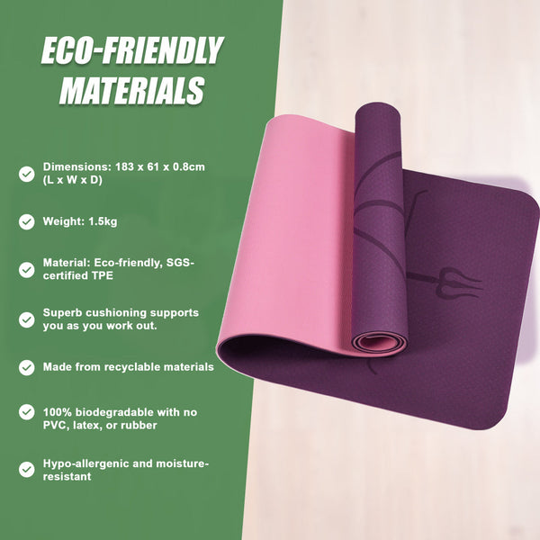 8Mm Tpe Yoga Mat Exercise Fitness Gym Pilates Non Slip Dual Layer Exercise Mats