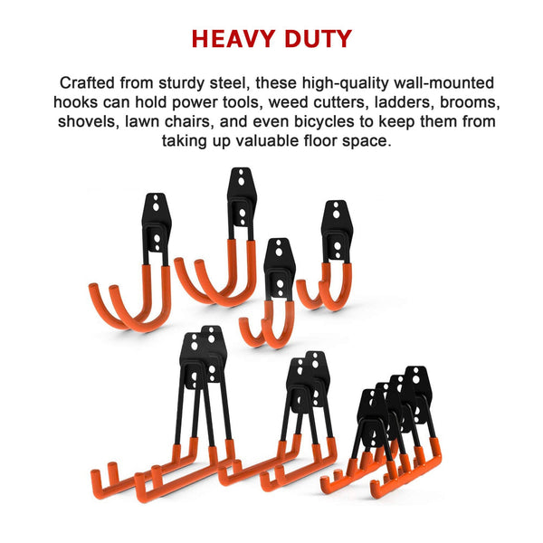 12 Pack Wall Mount Garage Hooks Tool Storage Workshop Organiser Heavy Duty Steel Hooks & Hangers
