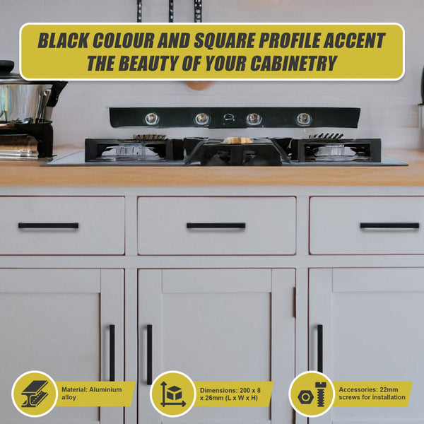 5 X 128Mm Kitchen Handle Cabinet Cupboard Door Drawer Handles Square Black Furniture Pulls Cabinets & Cupboards