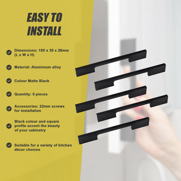 5 X 96Mm Kitchen Handle Cabinet Cupboard Door Drawer Handles Square Black Furniture Pulls Cabinets & Cupboards