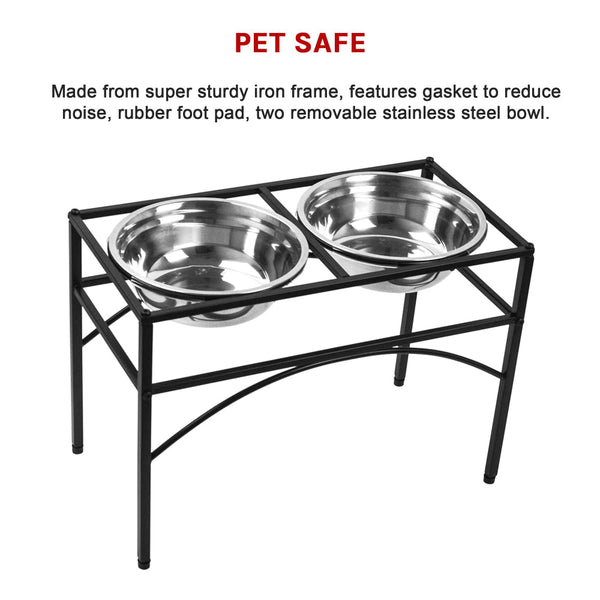 Dual Elevated Raised Pet Dog Puppy Feeder Bowl Stainless Steel Food Water Stand Dog Bowls