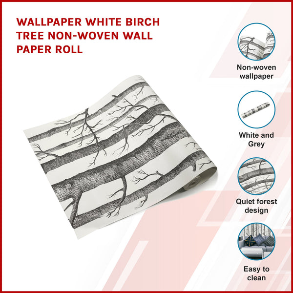 Wallpaper White Birch Tree Non Woven Paper Roll Wallpaper Rolls & Sheets