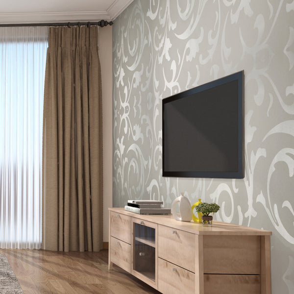 Wallpaper Silver Flower Pattern Non Woven Paper Roll Wallpaper Rolls & Sheets