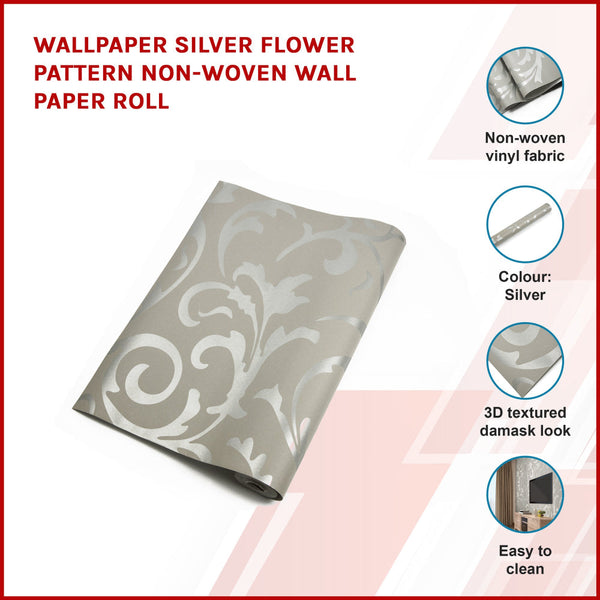 Wallpaper Silver Flower Pattern Non Woven Paper Roll Wallpaper Rolls & Sheets