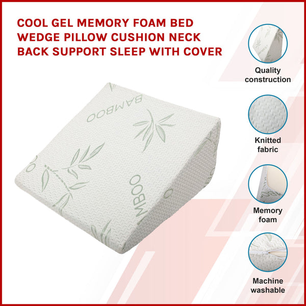 Cool Gel Memory Foam Bed Wedge Pillow Cushion Neck Back Support Sleep With Cover Wedges & Bed Positioners