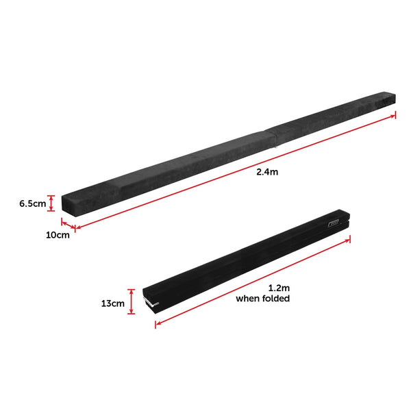 2.4M (8Ft) Gymnastics Folding Balance Beam Black Synthetic Suede Balance Beams