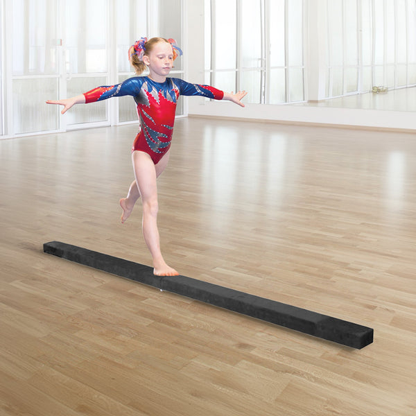2.4M (8Ft) Gymnastics Folding Balance Beam Black Synthetic Suede Balance Beams