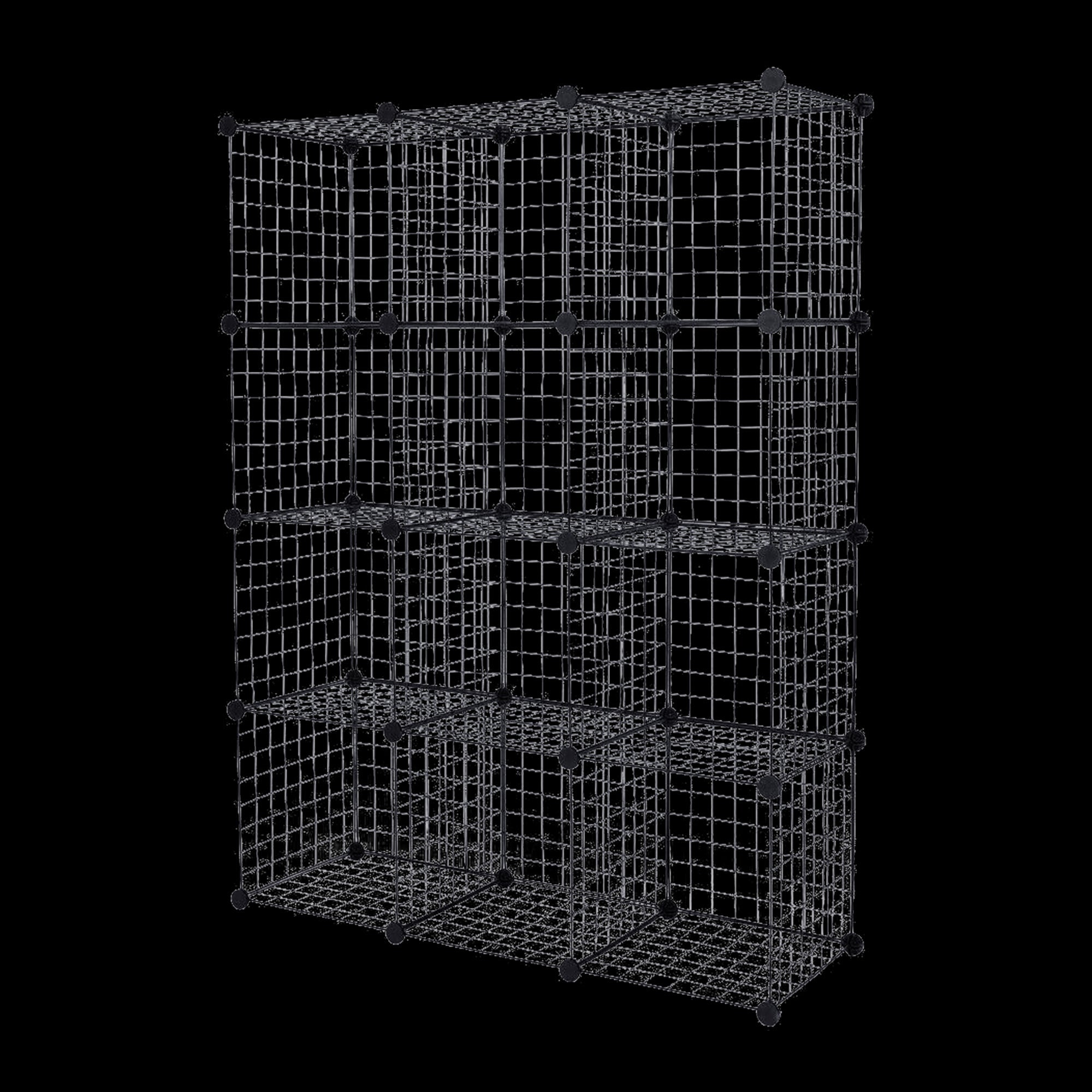 12 Cube Wire Grid Organiser Bookcase Storage Cabinet Wardrobe Closet Black Bookshelves