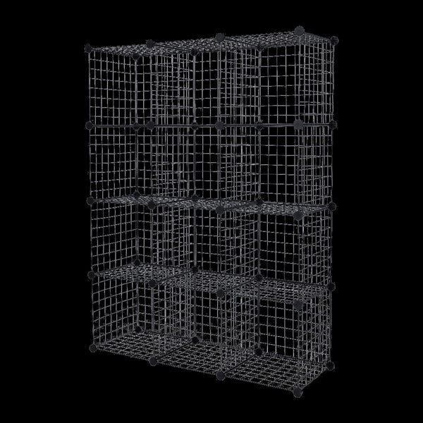12 Cube Wire Grid Organiser Bookcase Storage Cabinet Wardrobe Closet Black Bookshelves