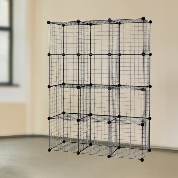 12 Cube Wire Grid Organiser Bookcase Storage Cabinet Wardrobe Closet Black Bookshelves