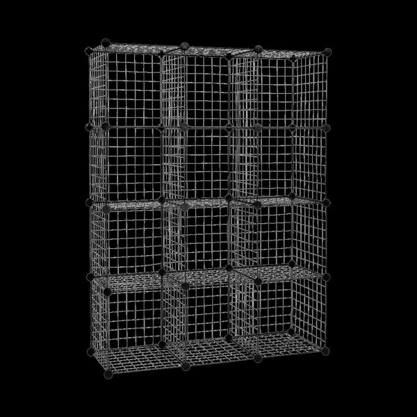 12 Cube Wire Grid Organiser Bookcase Storage Cabinet Wardrobe Closet Black Bookshelves