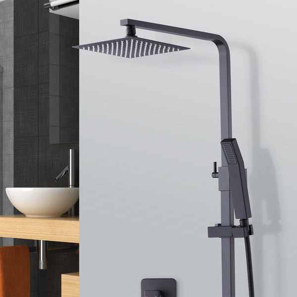 Wels 8" Rain Shower Head Set Square Dual Heads Faucet High Pressure Hand Held Shower Heads & Combos