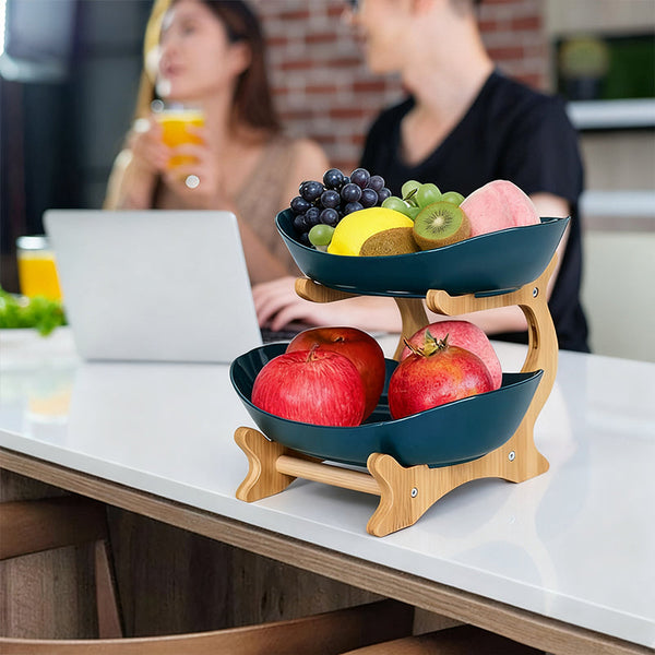2 Tier Bamboo Fruit Stand For Kitchen Space Saving Countertop Organizer With Ventilation To Keep Produce Fresh Other Kitchen Storage