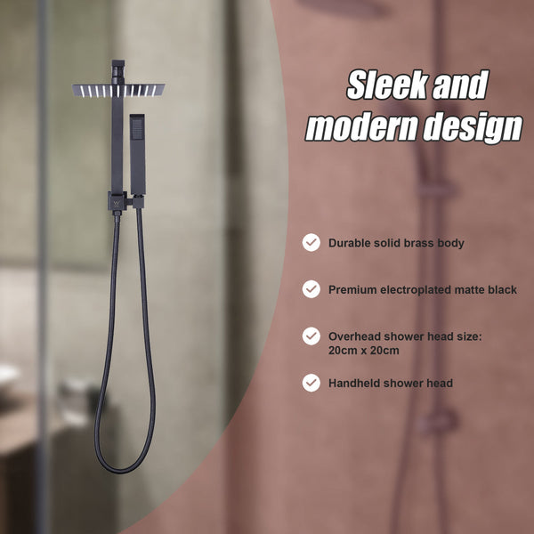 Wels 8" Rain Shower Head Set Square Dual Heads Faucet High Pressure Hand Held Shower Heads & Combos