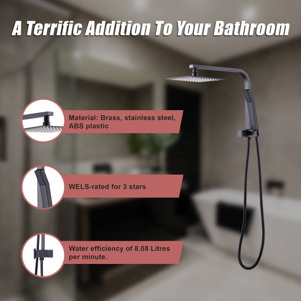 Wels 8" Rain Shower Head Set Square Dual Heads Faucet High Pressure Hand Held Shower Heads & Combos