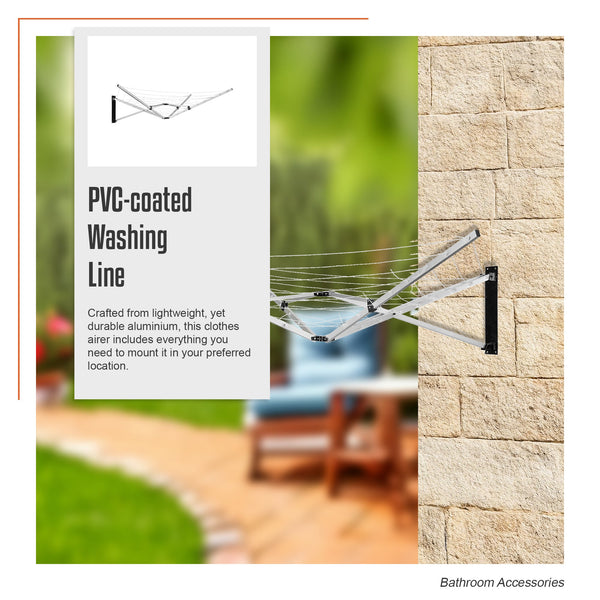 26M 5 Arm Wall Hang Mountable Clothes Airer Dryer Washing Line Bathroom Kitchen Clothes Airers