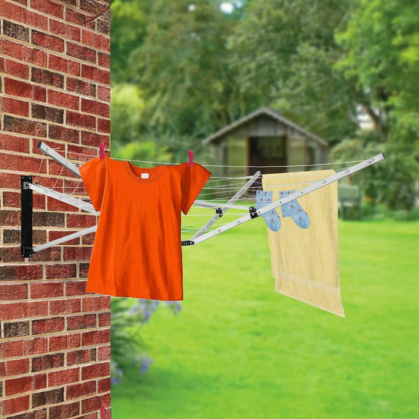 26M 5 Arm Wall Hang Mountable Clothes Airer Dryer Washing Line Bathroom Kitchen Clothes Airers