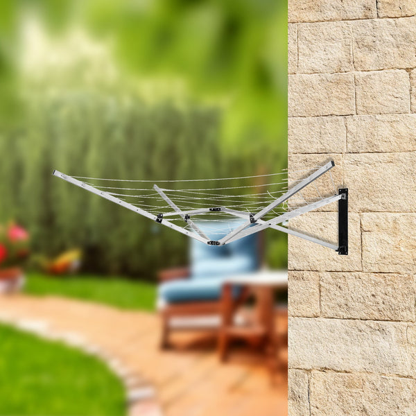 26M 5 Arm Wall Hang Mountable Clothes Airer Dryer Washing Line Bathroom Kitchen Clothes Airers